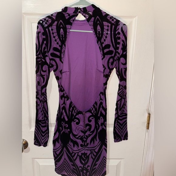 Purple and Black Artistic Long Sleeve Mini Dress NWT - Picture 5 of 7